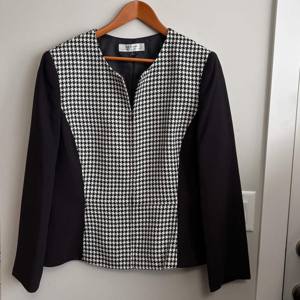Tahari Houndstooth And Black Jacket
